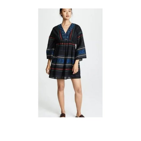 Joie Dresses & Skirts - Joie 100% Cotton Embroidered Boho V-Neck Bell Sleeve Mini Dress Size L